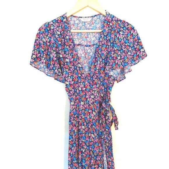 MISS Selfridge floral print blue wrap dress - Picture 1 of 3